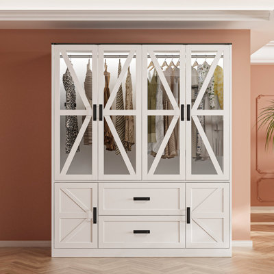 63" Wide 6-Door Armoire With 2 Drawers & 3-Color Led Lights