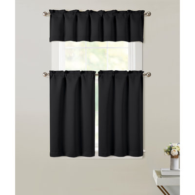 3 Piece Room Darkening Rod Pocket Cafe Kitchen Curtain Tier & Valance Set