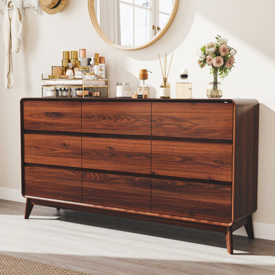 63"W Wood 9 - Drawers Dresser