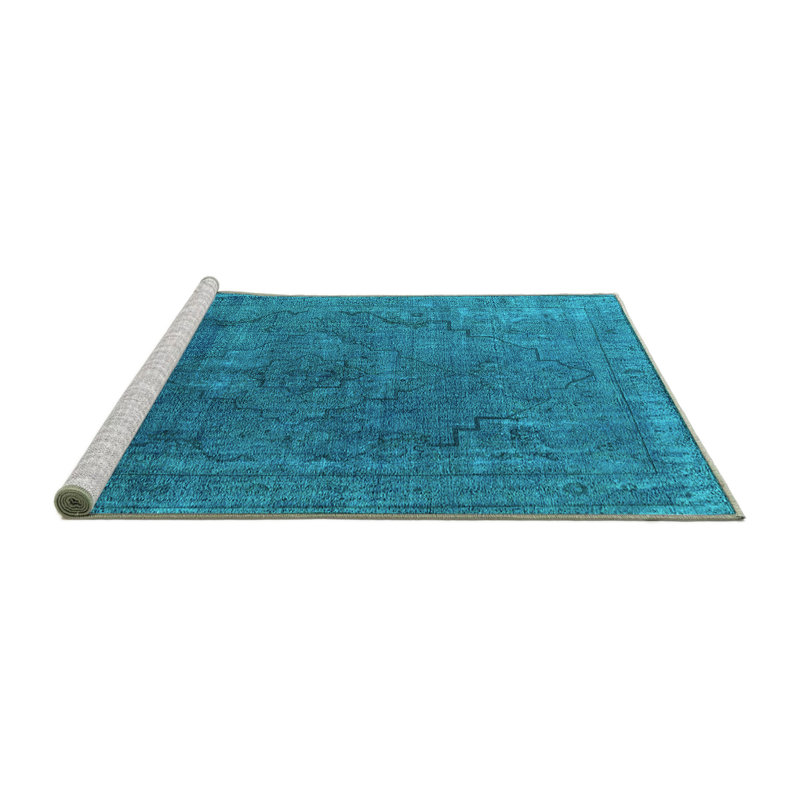 Tapis bleu en chenille tissé à la machine Maka, Carré 5 pi