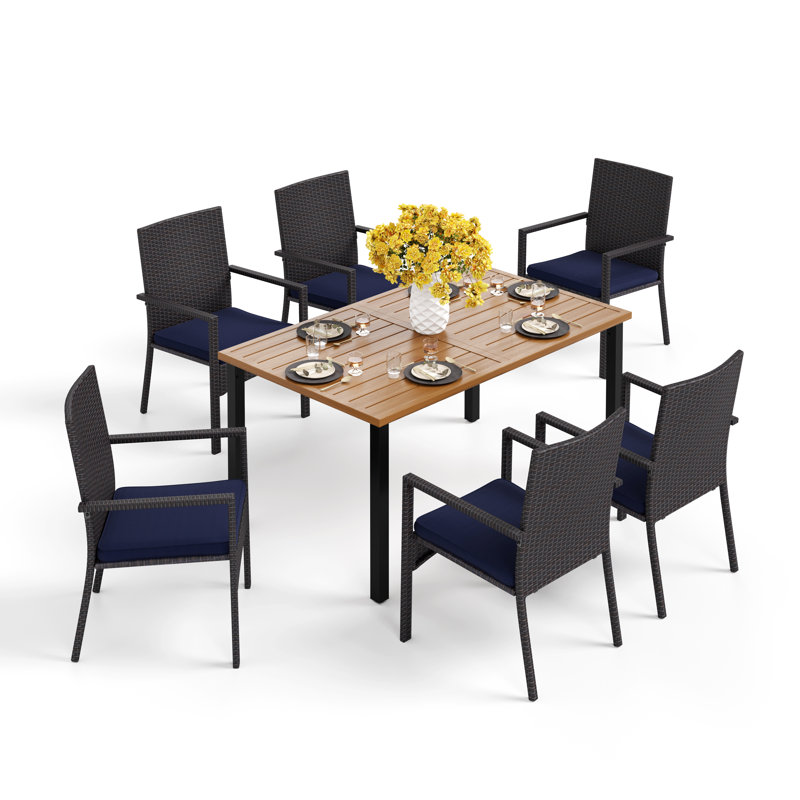 6 - Person Patio Dining Set with Rectangular Table , Cushions Included