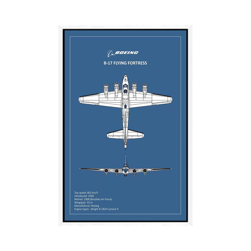 BP B17 FlyingFortress by Mark Rogan - Print on Canvas, 101.6 cm H x 66.04 cm W, White Framed
