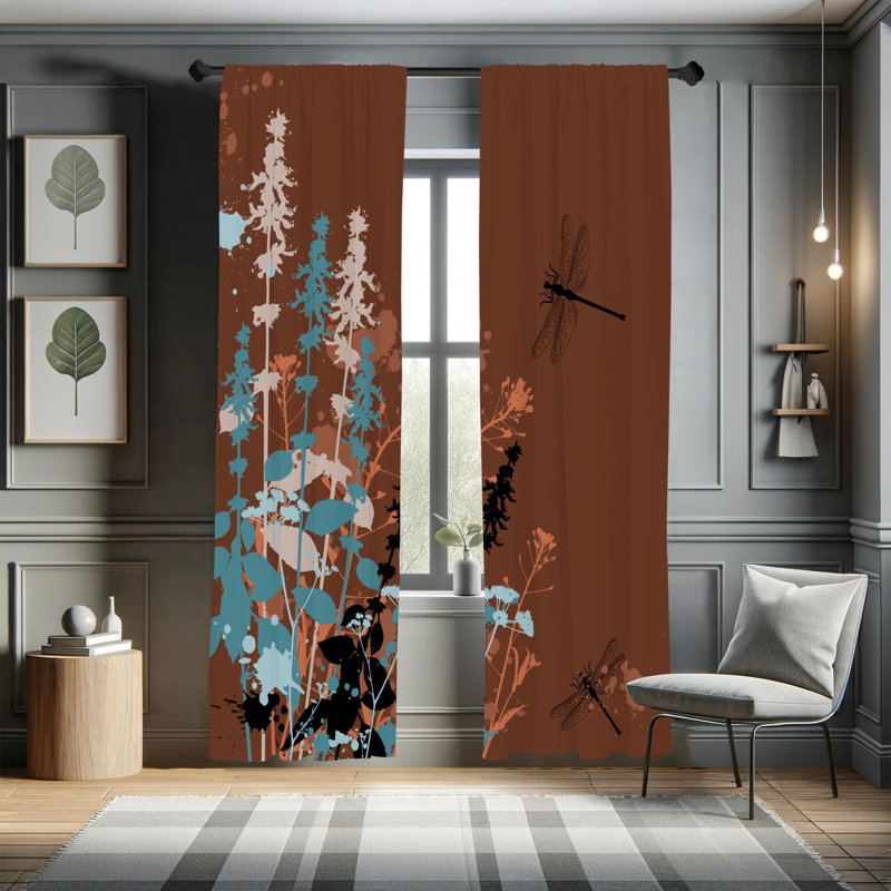 Rideaux de libellule Dakota Fields, motif de fleurs sauvages, paire de 28 po, bois de rose foncé, L 28 po x L 63 po