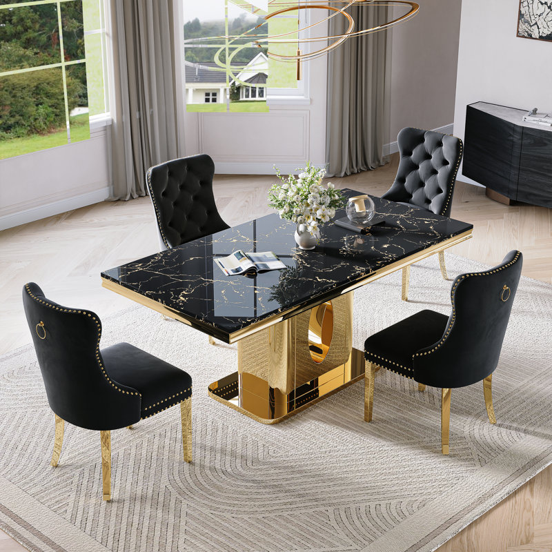 Dining Table Set, Modern Faux Marble Dining Table, 70.08" Luxury Dinning Table With With Velvet Chairs, Kitchen Dining Room Sets For Dinner Dinette Breakfast Banquet