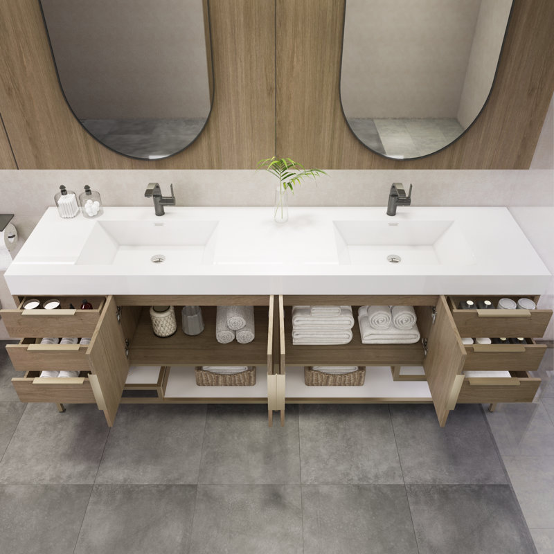 Meuble-lavabo double 83 po Marceia, Chêne clair