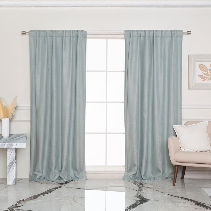 Textured Faux Linen Woven Rod Pocket And Backtab Blackout Curtains, Green