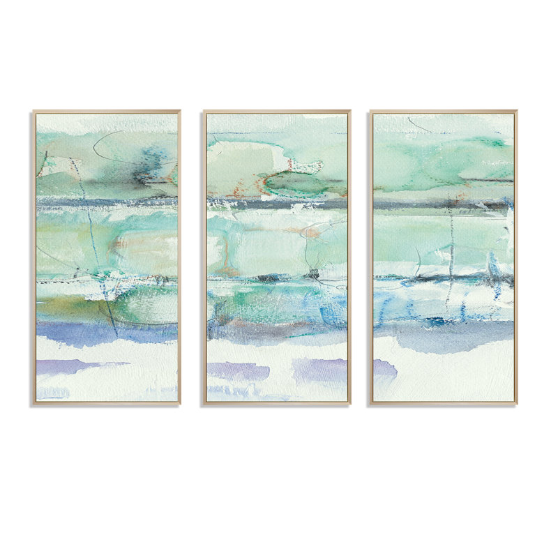 Panneau abstrait bleu I - ensemble d'art mural moderne et contemporain sur toile encadrée, 3 pièces, Brun