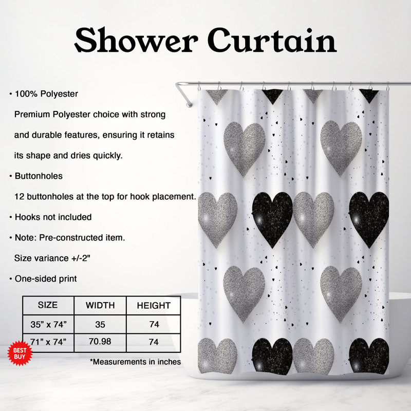 Rideau de douche Contrast Heart - Premium, H 74 po x l 71 po