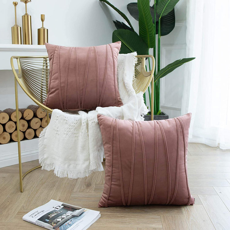 Housse de coussin Chevron, 18 po x 18 po, Rosé