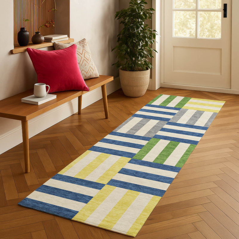 Machine Washable Indoor/Outdoor Aten ACN2332 Geometric Rug, Runner 2'3" x 7'6"