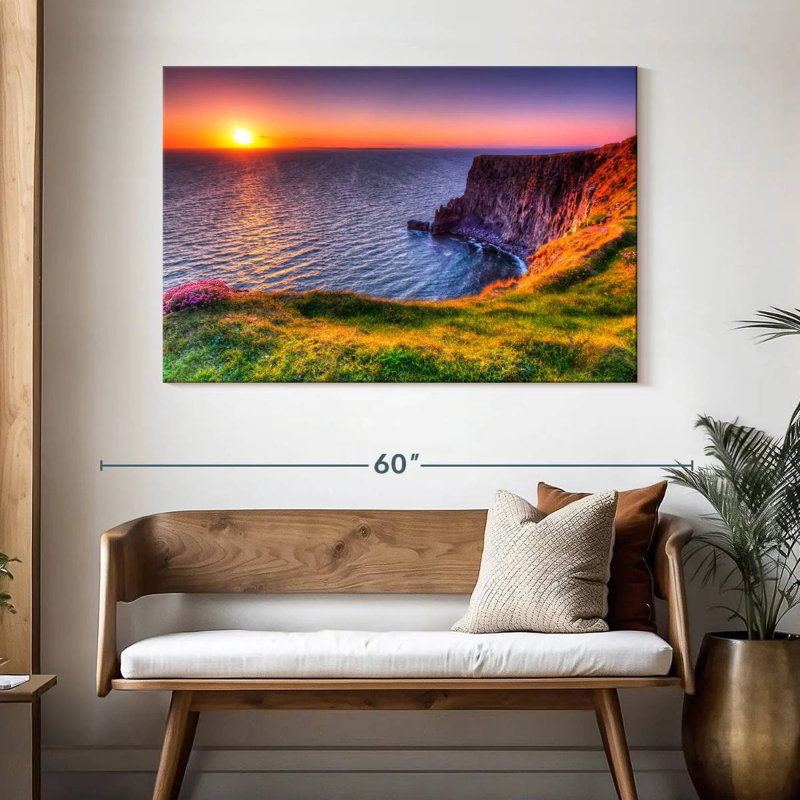 Ravi, coucher de soleil sur les falaises, H 32 po x l 48 po