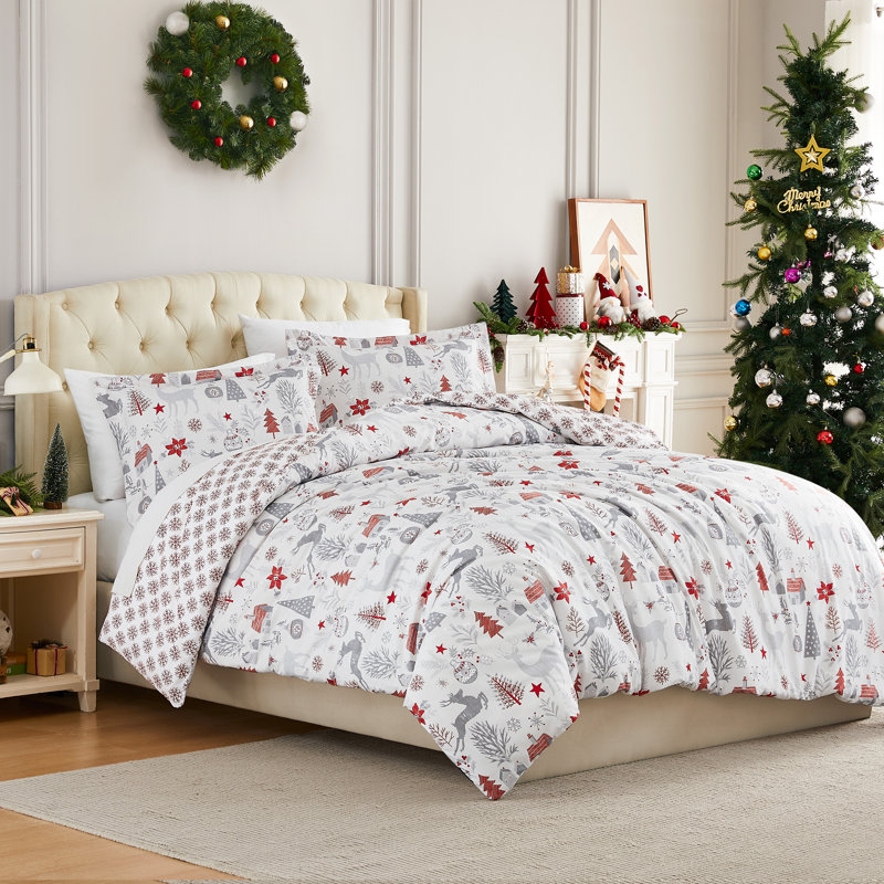 Holly Jolly Oversized Reversible Holiday Bedding Down Alternative Comforter Set with shams, Twin