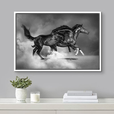 Horse " IDEA4WALL Framed Canvas Print Wall Art Desert Texas Horse Duo Animals Nature Photography Realism Rustic Landscape Portrait Wildlife Country For Living Room, Bedroom, Office "