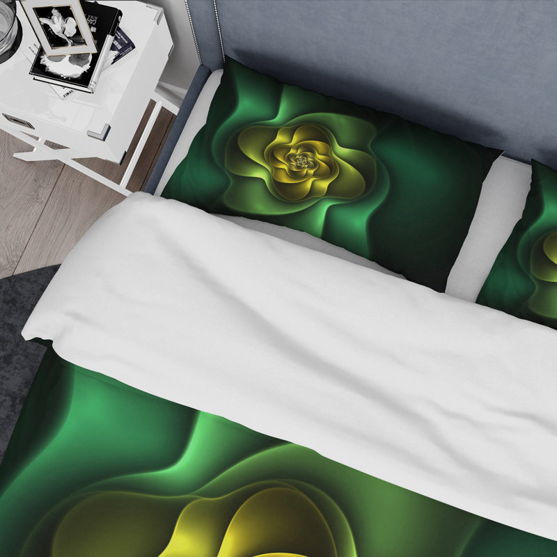 Fleur numérique jaune et vert - ensemble de housse de couette moderne - microfibre de polyester