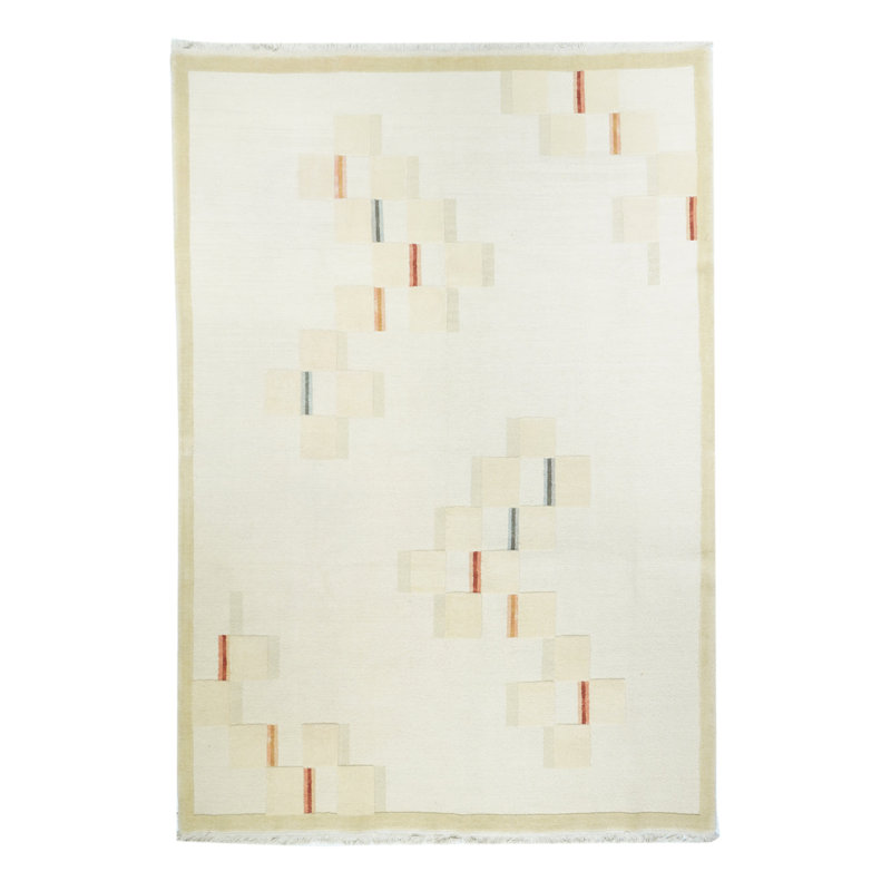 Wool Floral Area Rug in Cream