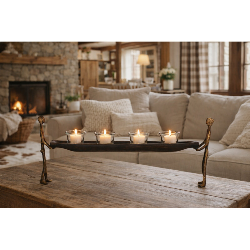 Porte-bougie rustique en bois et métal