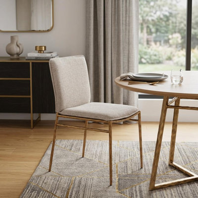 Chaise d'appoint de salle à manger rembourrée beige et dorée