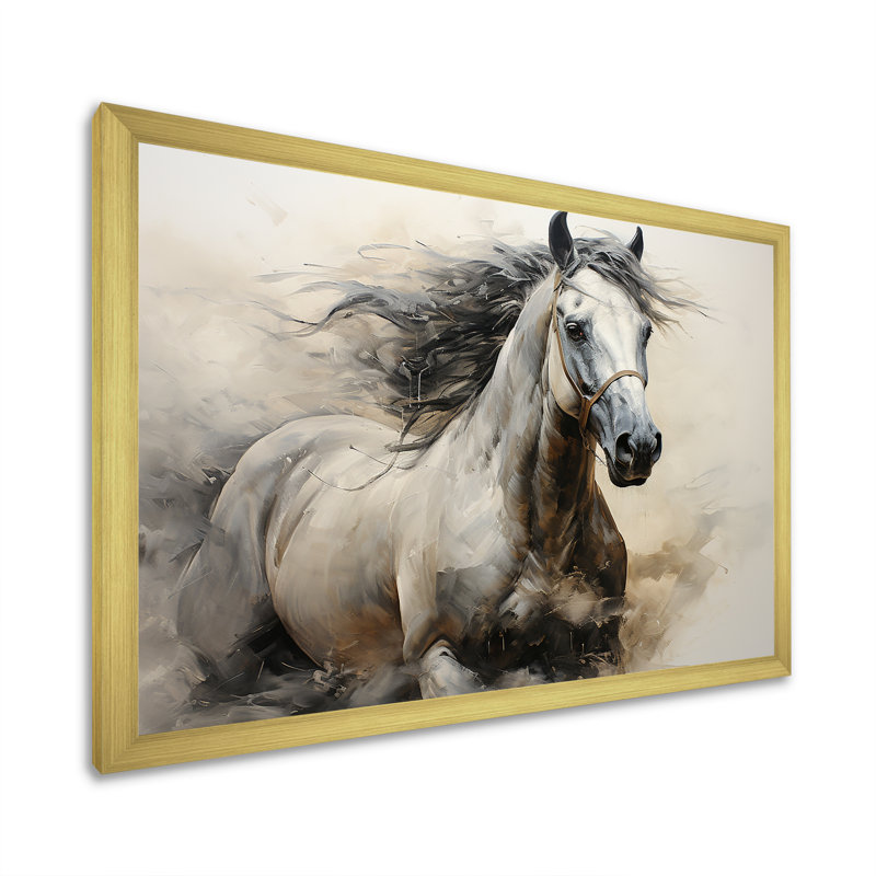 Hooves in Harmony Horse I - cheval, art mural, Cadre doré simple, H 16 po x l 32 po x P 1 po