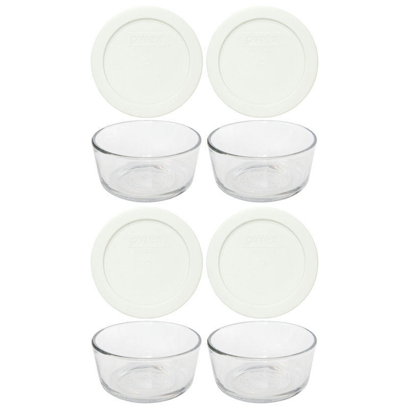 Bols en verre Pyrex 7200 et couvercles assortis 7200 PC, Blanc