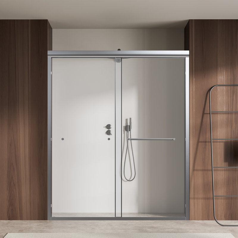 56-60" W x 72" H Double Sliding Semi-Frameless Shower Door with 1/4"(6mm) Tempered Glass, Chrome
