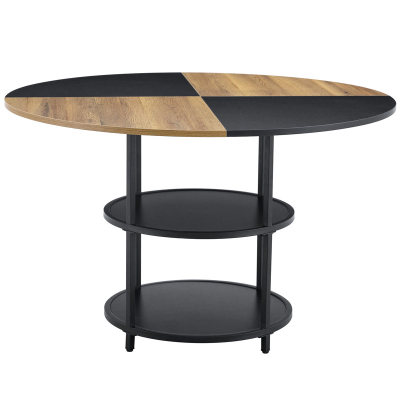 Table de salle à manger moderne de 47,3 pouces avec deux compartiments de rangement - bois et noir en forme d'éventail Nuance pour une ambiance élégante