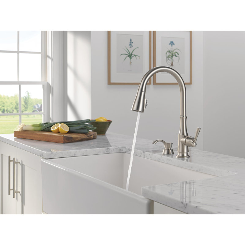 Robinet de cuisine en nickel brossé avec pulvérisateur rétractable et distributeur de savon Capertee, robinet d'évier de cuisine monotrou moderne, poignée simple, acier inoxydable Spotshield