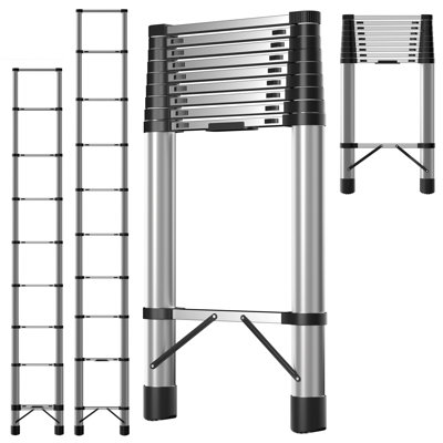 12.5ft Telescoping Extension Ladder, Stainless Steel Folding Telescopic Ladder with Locking Mechanism, Multi-Purpose Collapsible Ladder for Home or RV Outdoor Work, Bearing 330lbs