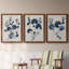 Bleu marine et feuilles de lin II - ensemble de 3 peintures sur toile encadrées-1524676205-1524676179