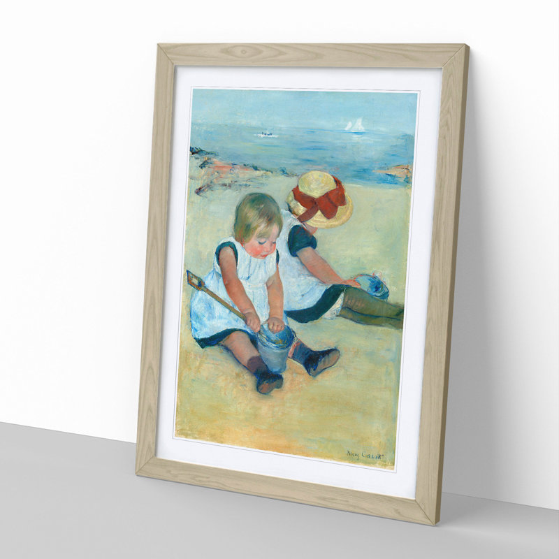 Children Playing on the Beach by Mary Cassatt - Picture Frame Painting, Oak Framed, 65cm H x 48cm W x 2cm D