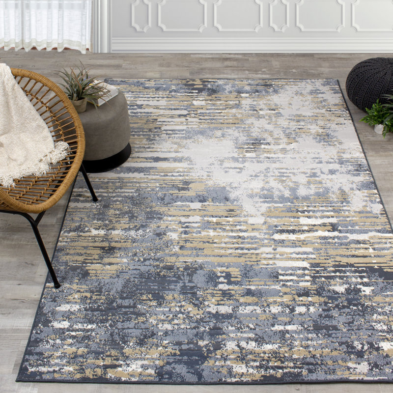 Tapis abstrait bleu Lilith, Rectangle 7 pi 10 po x 10 pi 10 po