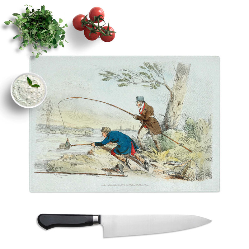 Tempered Glass Two Men Fishing by Henry Alken Chopping Board, 39 cm x 28.5 cm