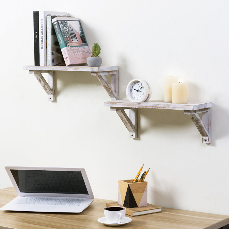 2 Piece Solid Wood Floating Shelf, White