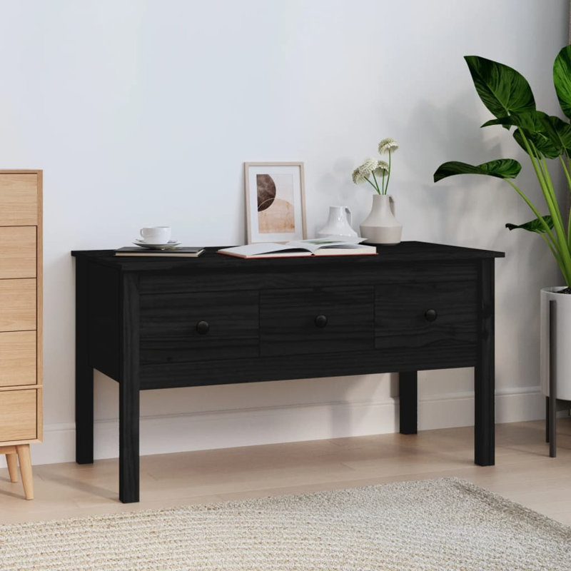 Kishea Solid Wood Coffee Table with Storage, Black