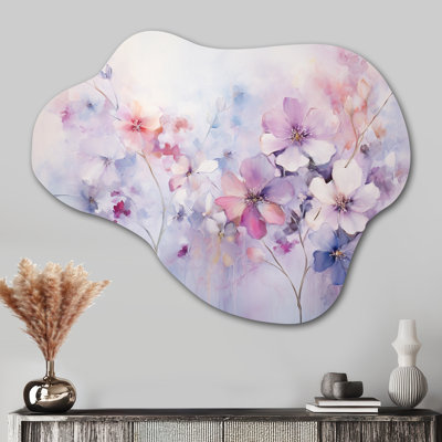 «Purple Dreamy Florals I - Cloud Abstract Botanicals», décoration murale asymétrique en métal