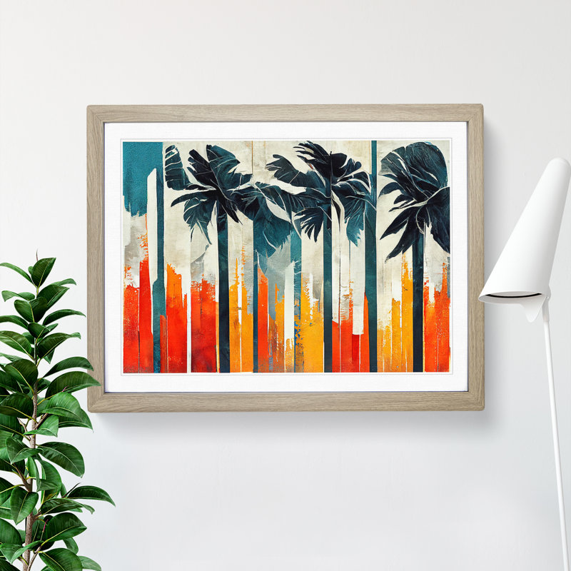 XH1022-6755X Palm Tree Abstract Art Vol.3 1 Piece Single Picture Frame Wall Art, 46cm H x 64cm W x 2cm D, Oak