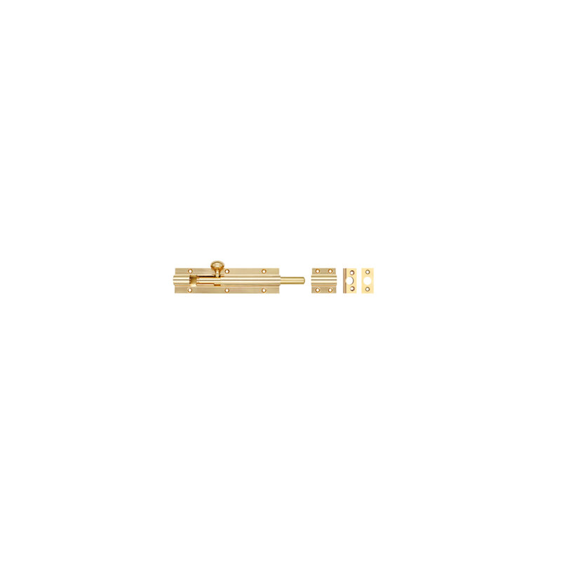 Architectural Heavy Barrel Bolt, Polished Brass, 20cm H x 5cm W x 1.5cm D