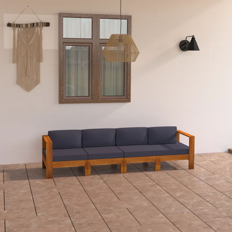 Nordista 23.6" Wide Acacia Rectangle Patio Sofa with Cushions, Cream White