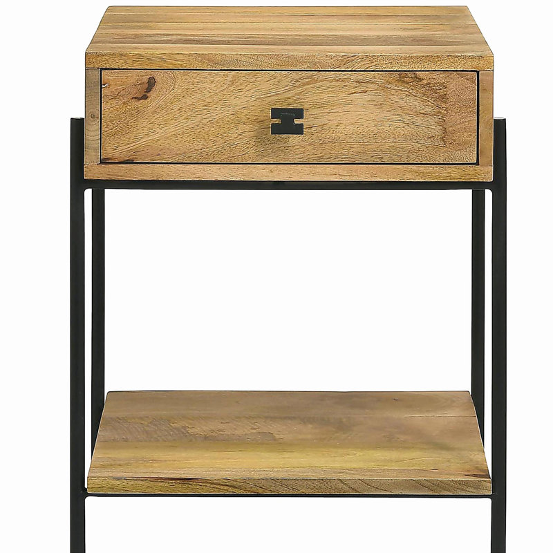 Natural Mango 1-Drawer Accent Table with Bottom Shelf