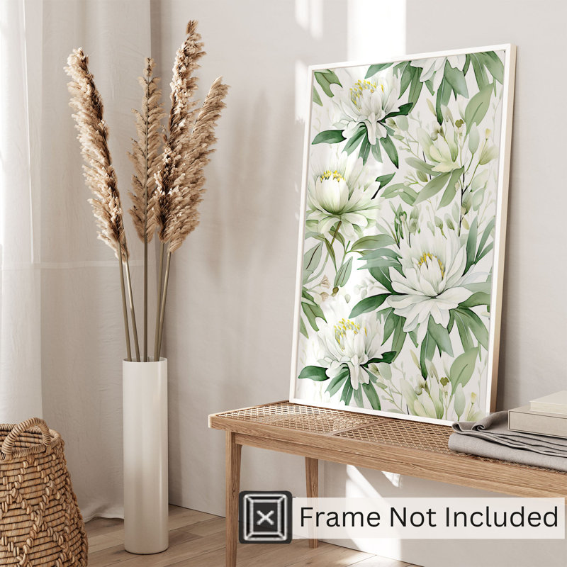 Floral, sauge, fleurs vertes, chalet non encadré, H 30 po x l 20 po
