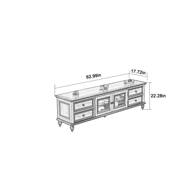 TV cabinet solid wood frame, durable, 62.99"