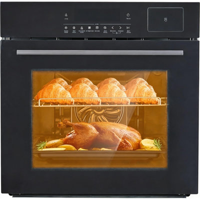 24" Built-In Electric Wall Oven – 2.5 cu ft Steam Bake & Air Fry Combo with 3D Convection, Touch Control, Timer, Child Lock, Triple Glass Door, 3000W 240V, Black