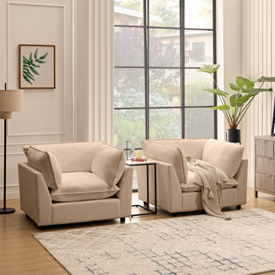 44.49" Wide Upholstered Plush Accent Chair With Square Arms Set Of 2