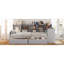 Lit de jour gris avec rangement conçu, bureau d'étude polyvalent et structure stable avec bibliothèque intégrée réglable, idéale pour les petits espaces invités-326583572