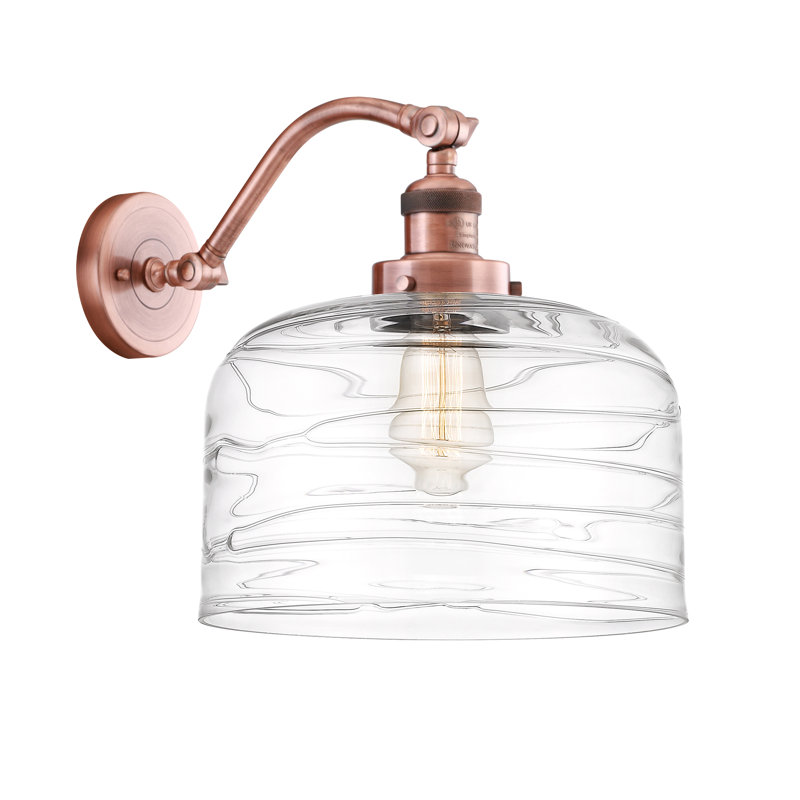 Applique murale 1 lumière 12 po Bell, Ampoule incandescente rétro 60 watts, Blanc mat, Cuivre antique