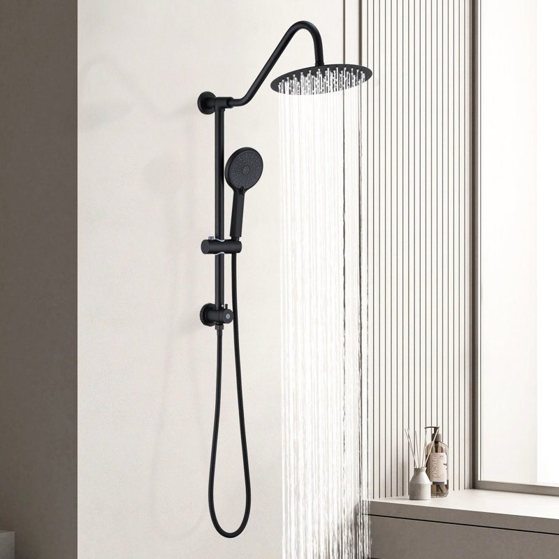 Wall Mounted 10" Rain And Handheld Shower - Matte Black Consistent Water Flow Metal Smooth Spray