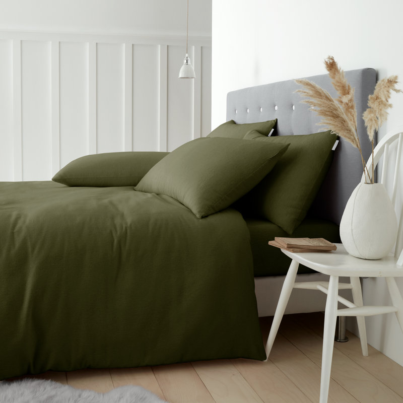 Brushed Cotton Duvet Cover Set, King Duvet Cover + 2 Standard Pillowcases, Green