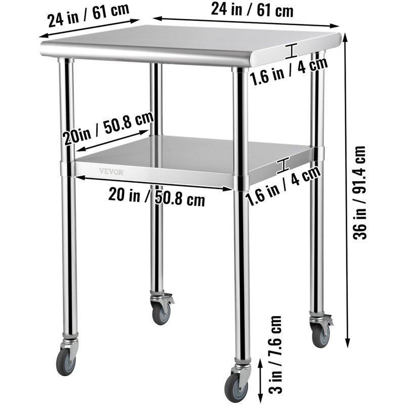 24" x 24" Stainless Steel Work Table with Wheels