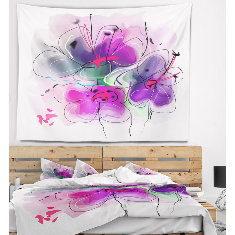 Tapisserie d’esquisse d’illustration floral purple, H 68 po x l 80 po