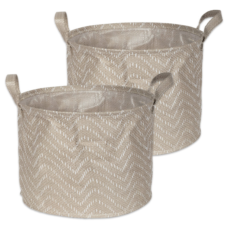 Amarillas Fabric Laundry Set with Handles, Medium (9.5" H x 12" W x 12" D), Stone/Cream