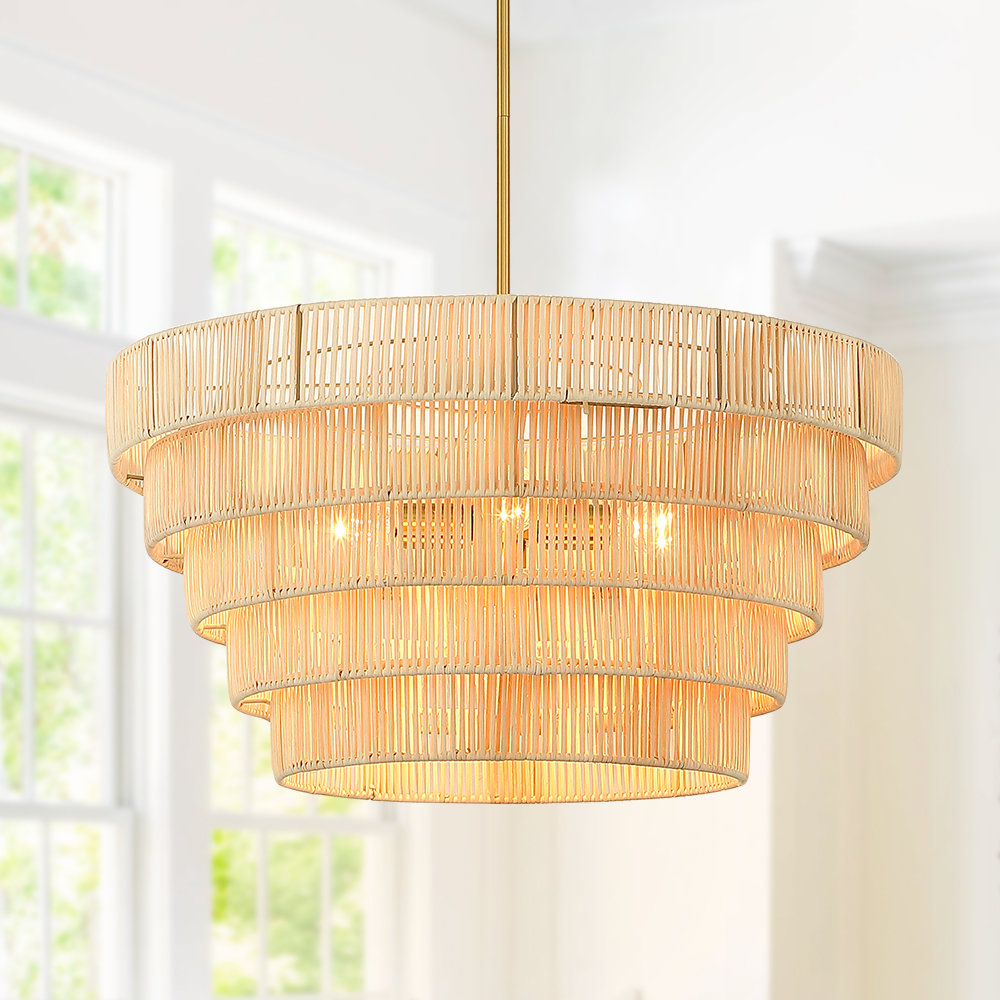 Idylwood 26 In. 5-light Modern Bohemian Chandelier With Tiered Rattan Shade Bay Isle Home™